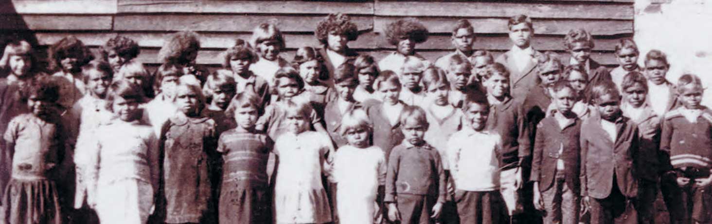 An old black and white photograph of Aboriginal children at Mount Margaret Mission