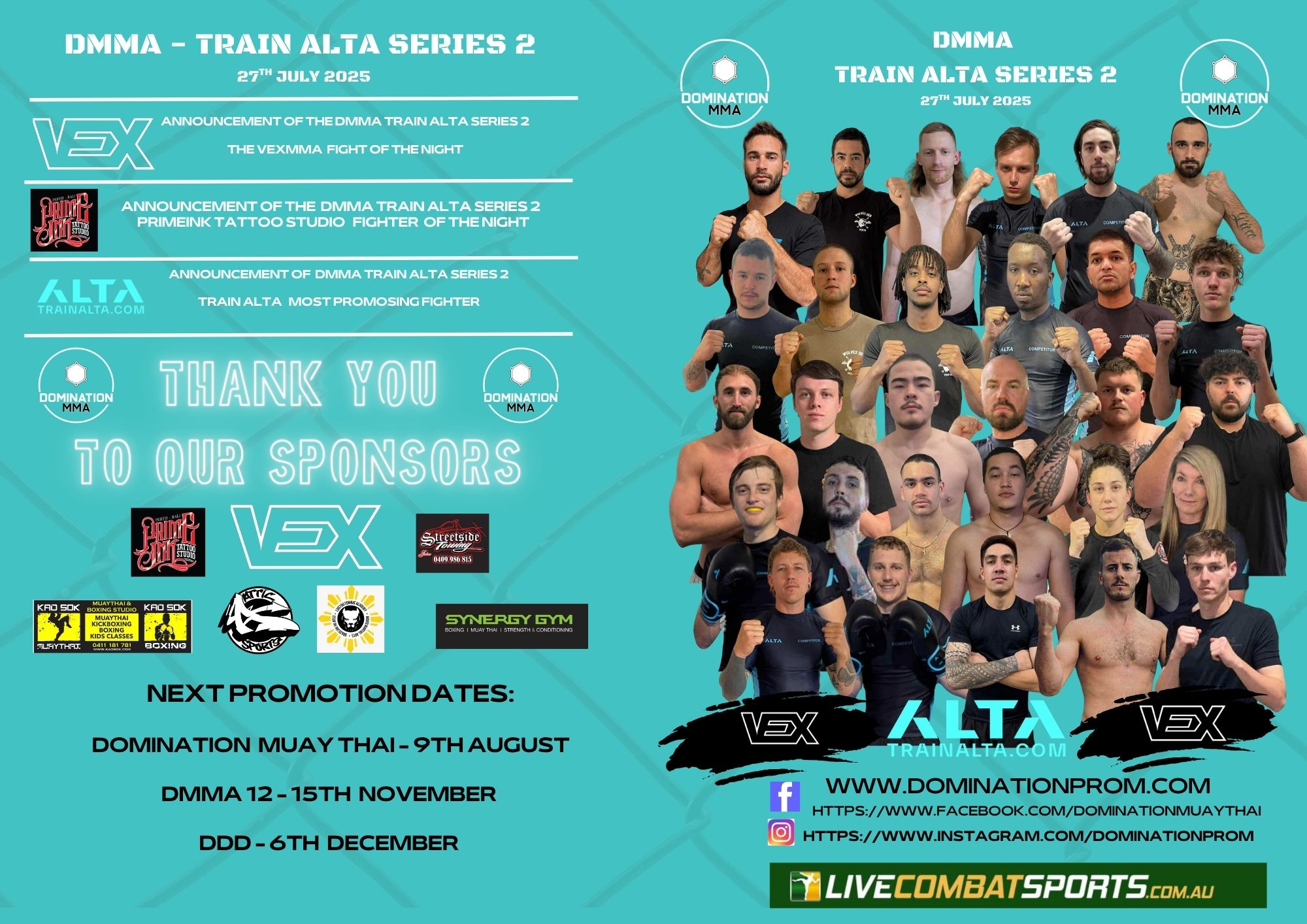 Poster for DMMA Train Alta Series 2 with images of 28 athletes