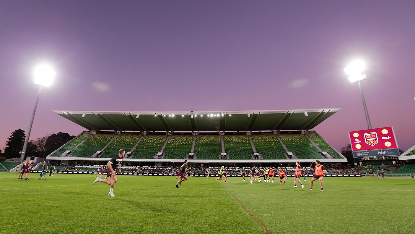A general view of play during a Queensland Maroons State of Origin training session at HBF Park on June 19, 2019 in Perth, Australia. (Photo by Will Russell/Getty Images)