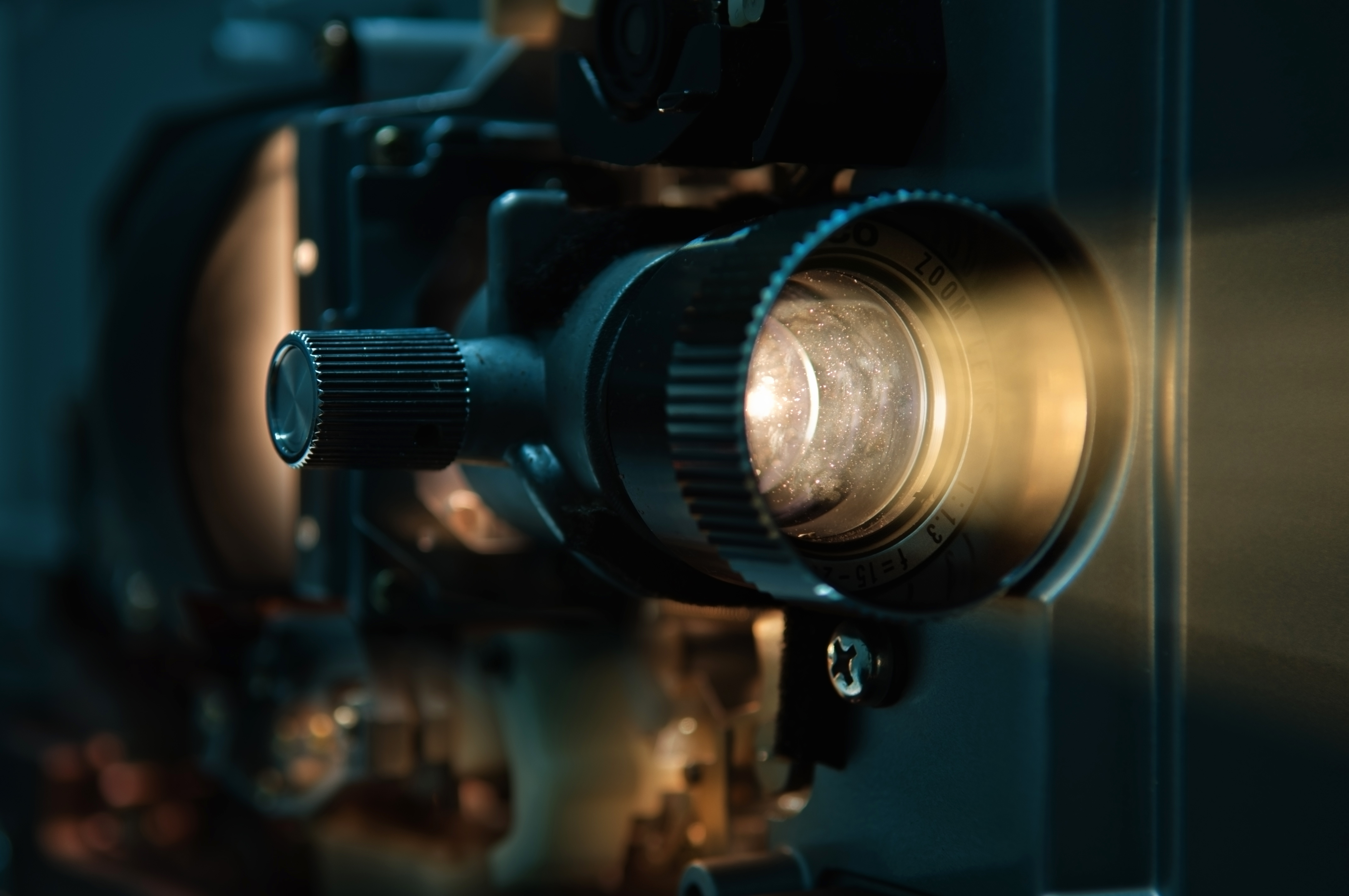 A close up photo of a cinema projector