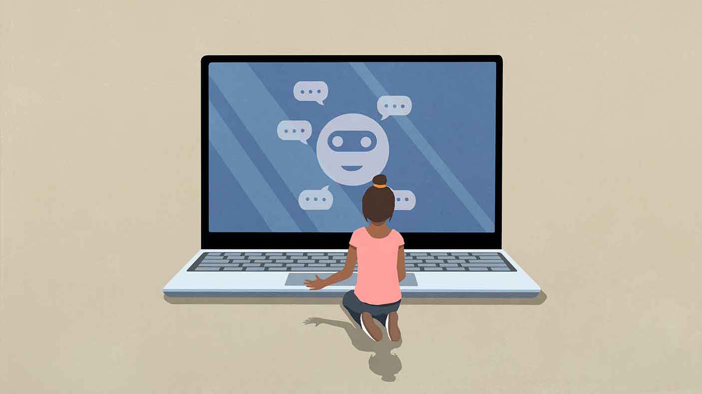 Illustration of a girl in front on a laptop