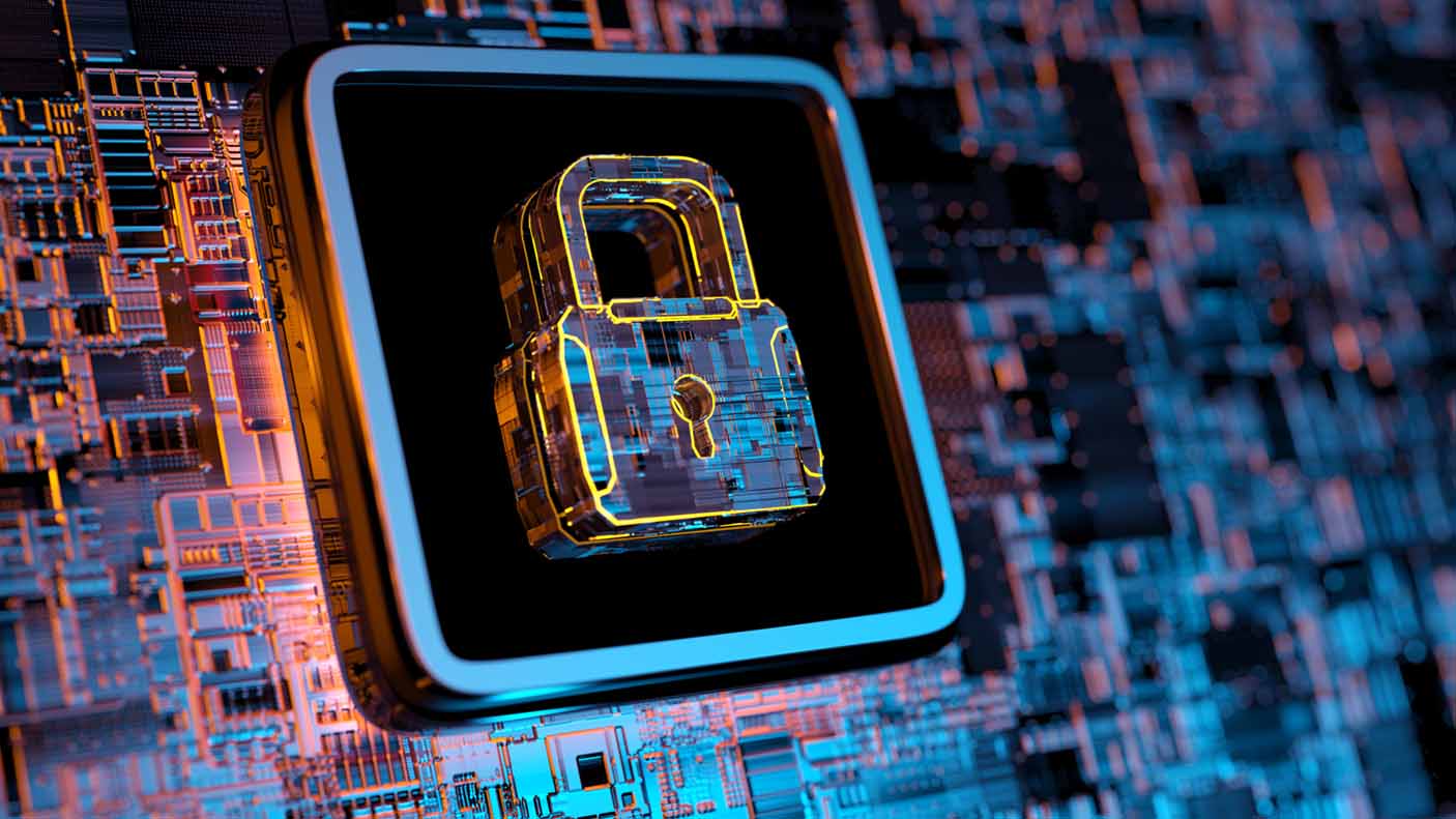 Digital background depicting innovative technologies in security systems, data protection Internet technologies