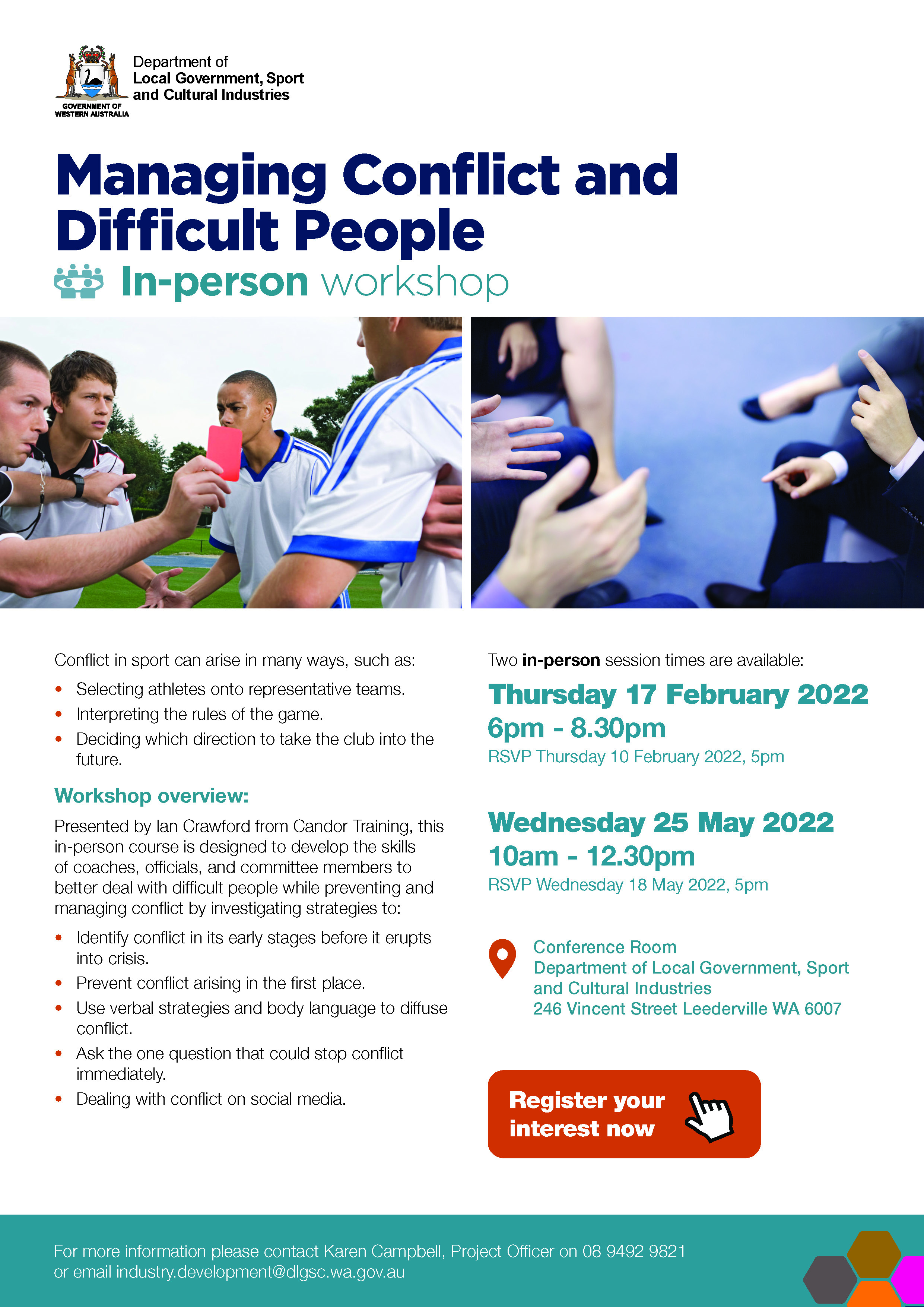 Managing Conflict and Difficult People In-person workshop flyer