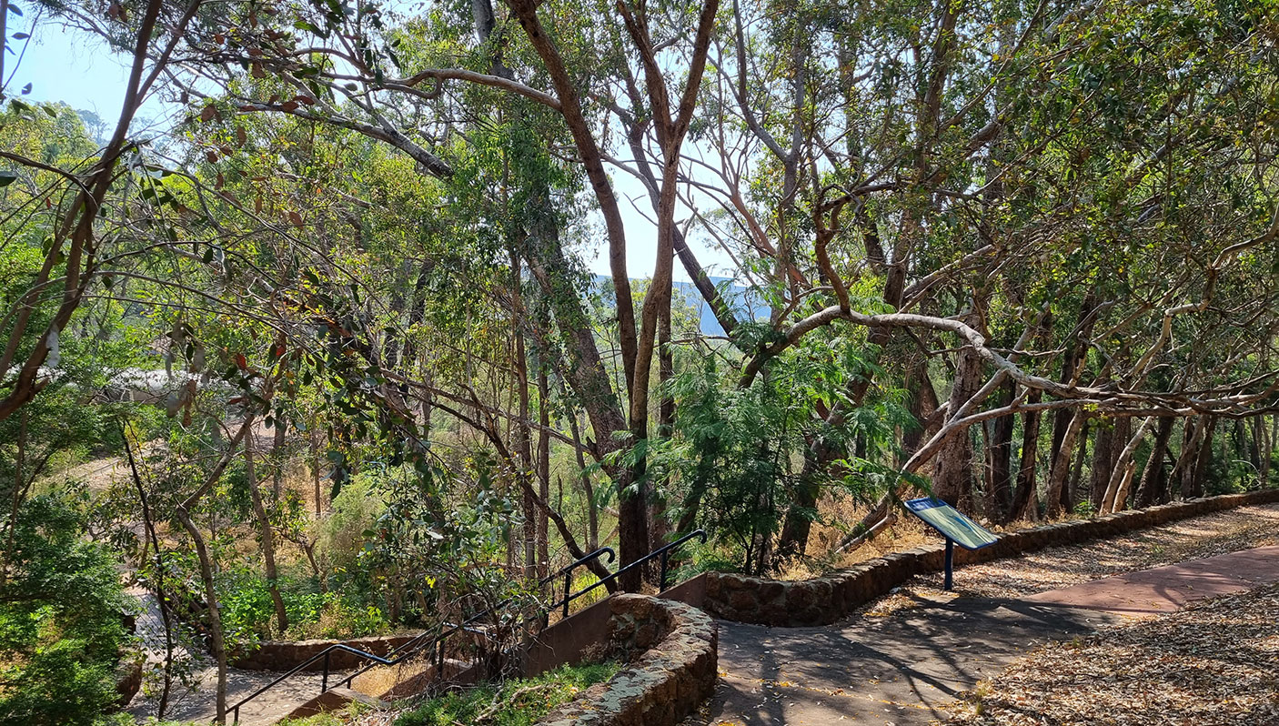 Image showing bushland and a walk trail down a hill, at Canning Dam in the City of Armadale.