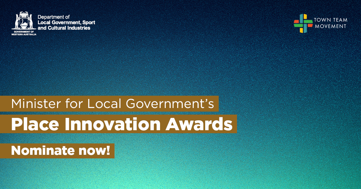 A blue gradient with texture with the words, 'Minister for Local Government Place Innovation Awards'
