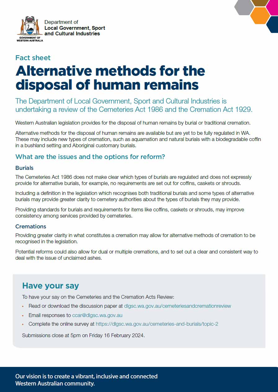 Alternative methods for the disposal of human remains fact sheet