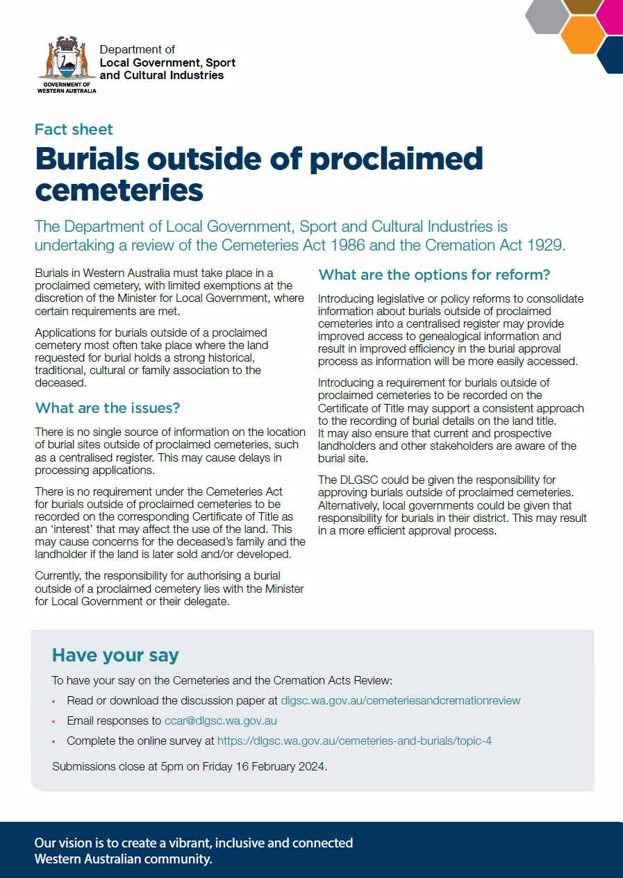 Burials outside of proclaimed cemeteries fact sheet