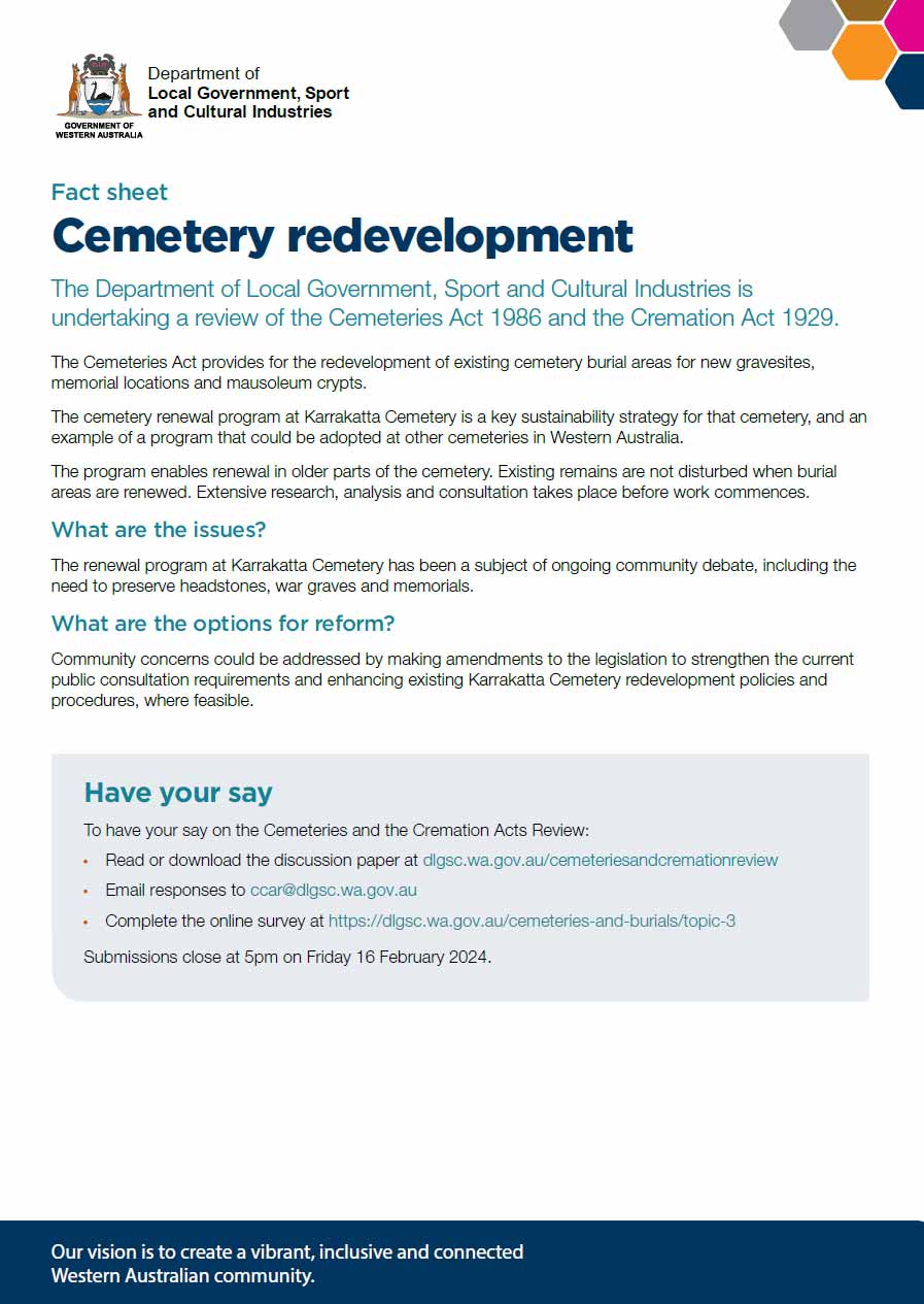 Cemetery redevelopment fact sheet