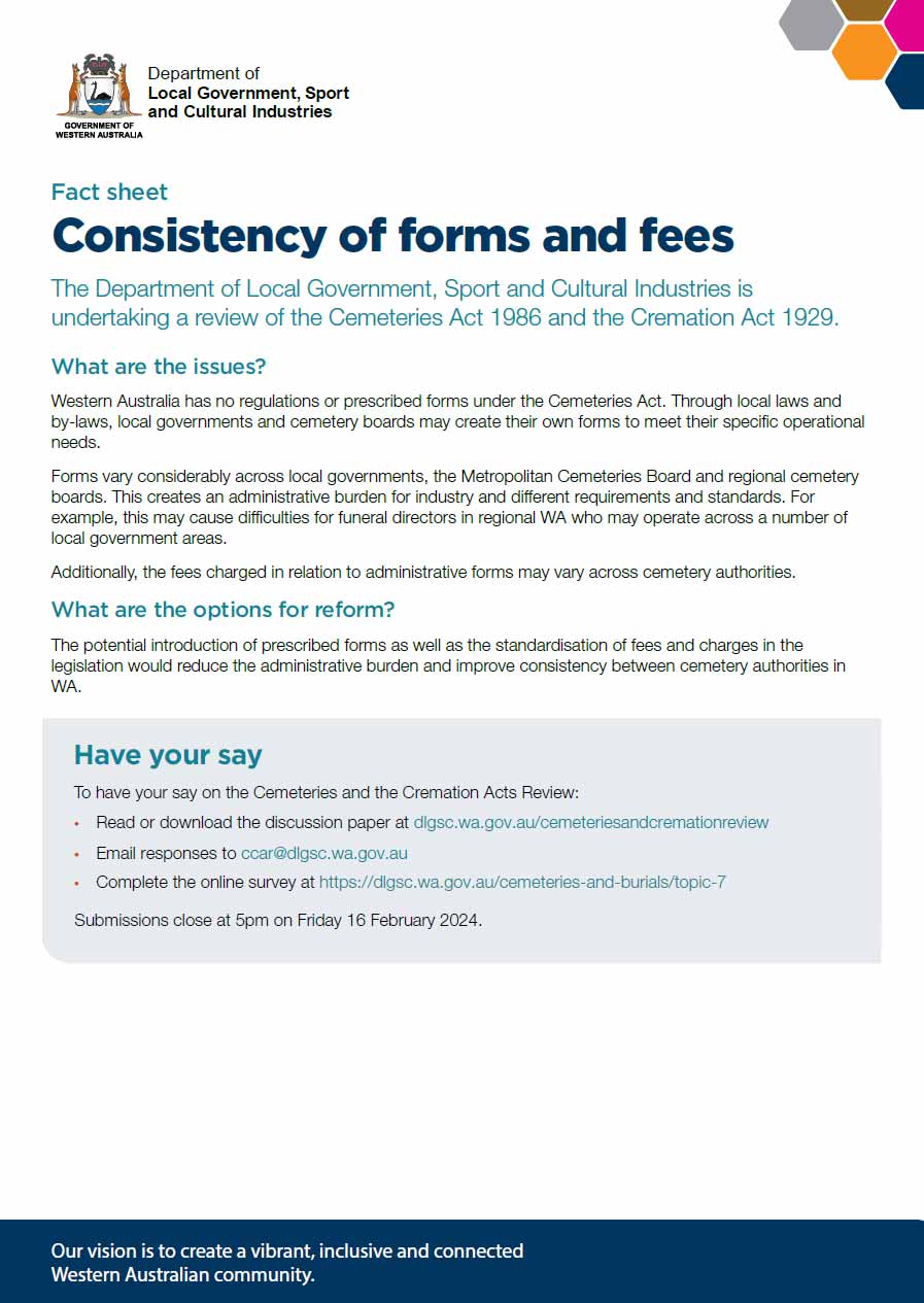 Consistency of forms and fees fact sheet