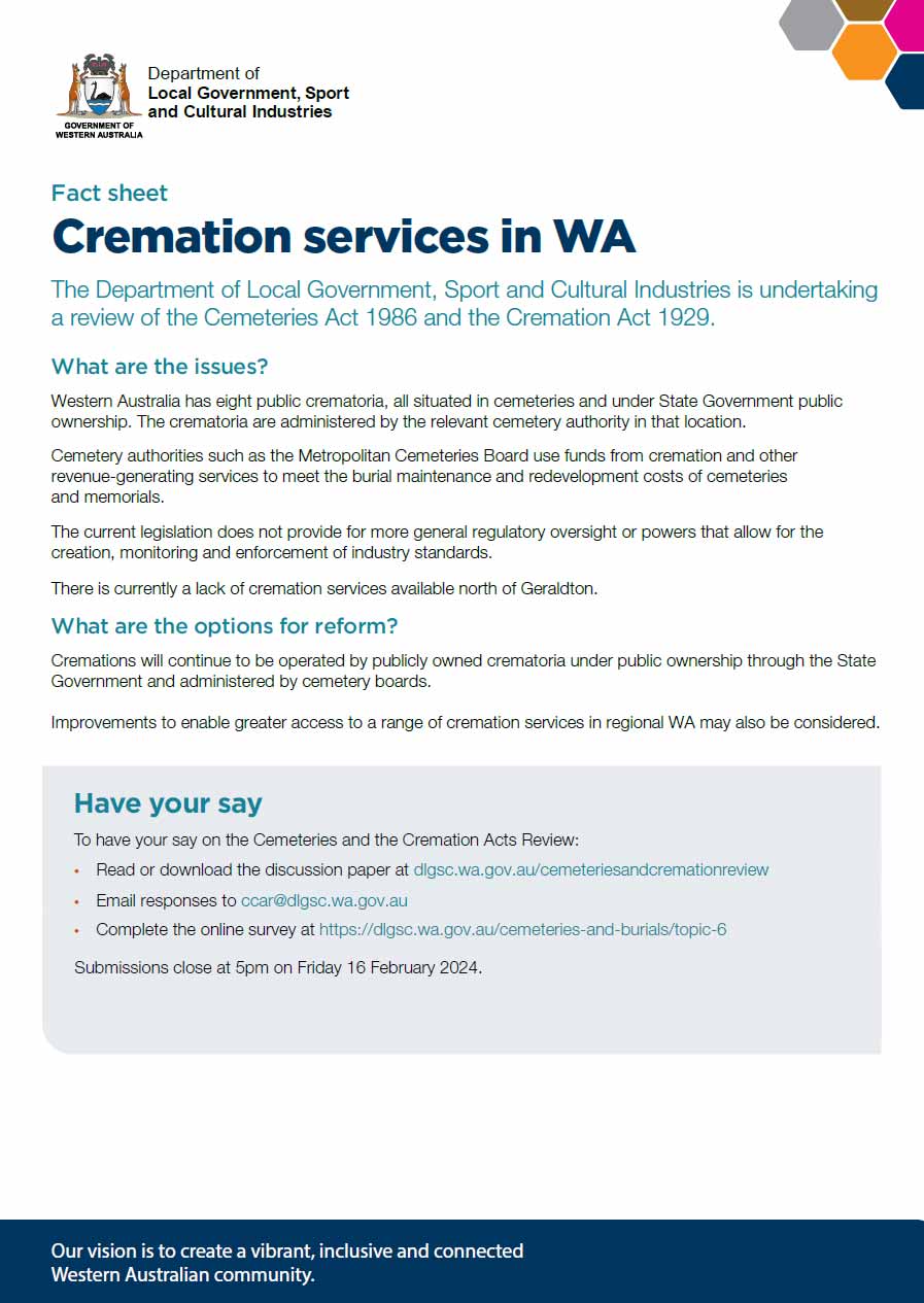 Cremation services in WA fact sheet