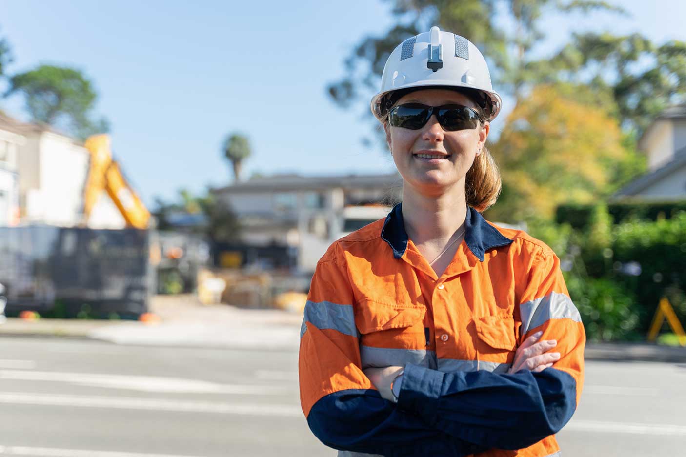 Industrial worker wearing appropriate protective work wear