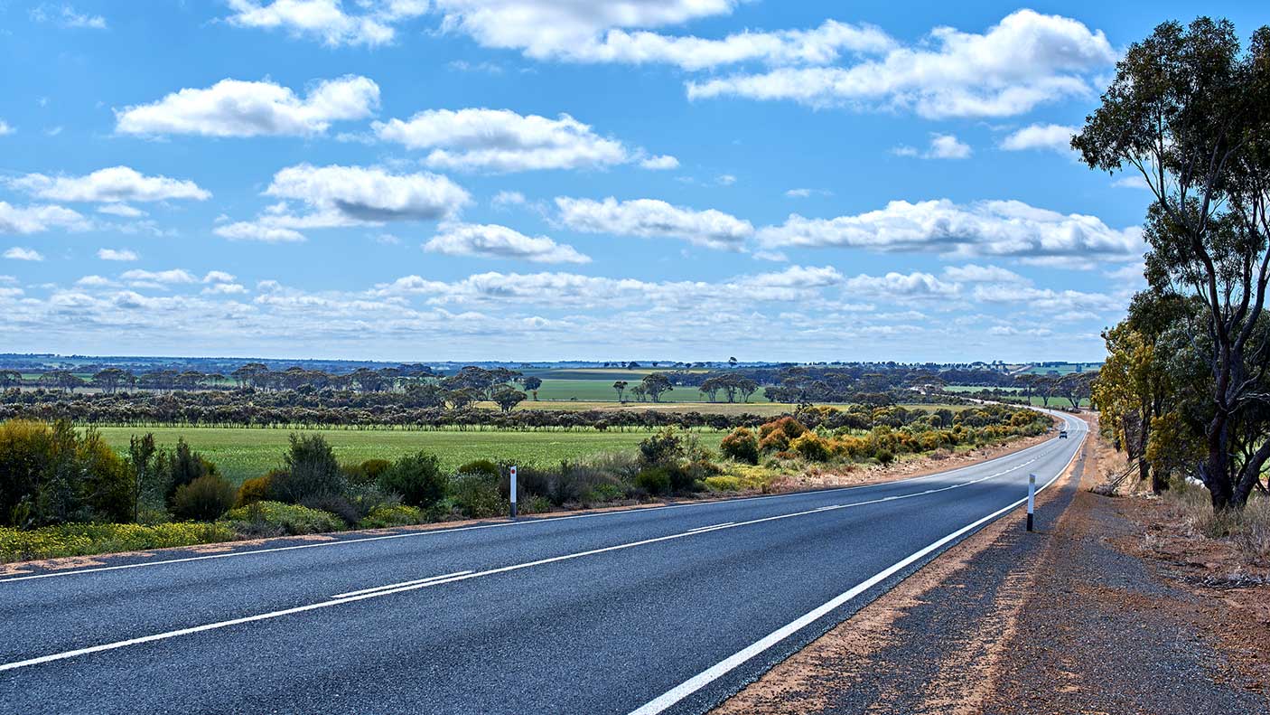 Outback highway at sunny day, Western Australia