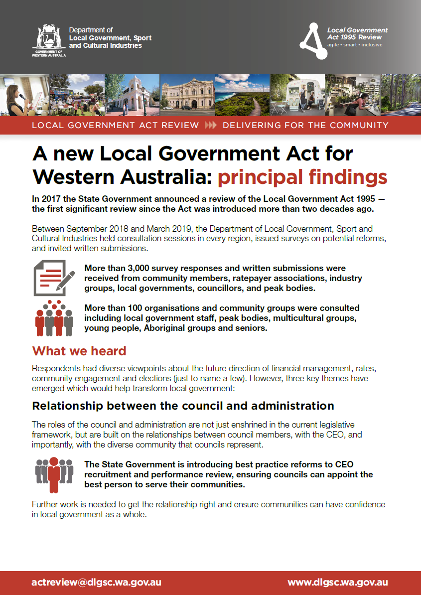 A new Local Government Act for Western Australia: principal findings