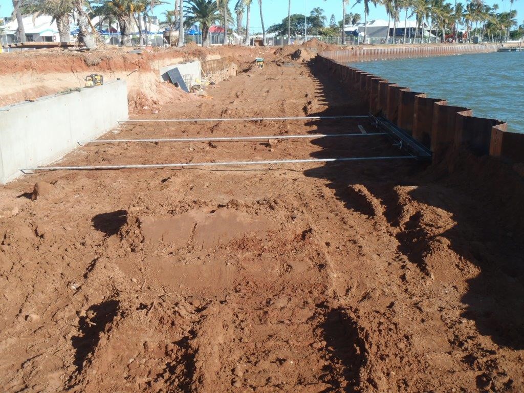 Photograph of tiebacks and wall anchors on section of the fascine wall completed by In-Situ Construction and Maintenance