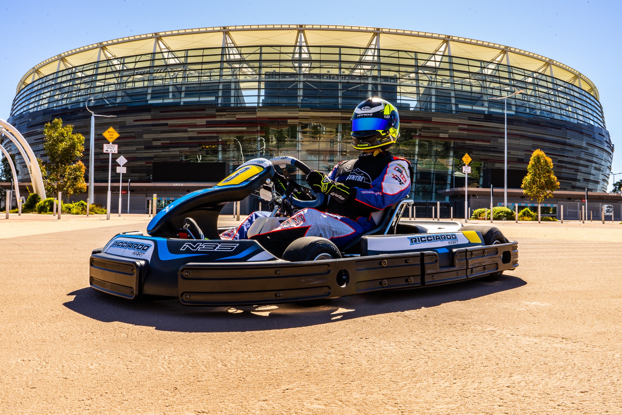 Go kart in front of Optus Stadium