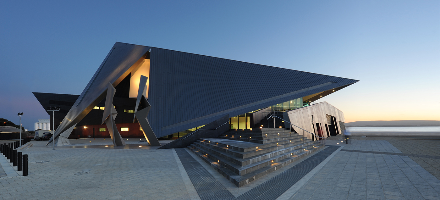 View of the Albany Entertainment Centre exterior at dawn. Photo by Alison Paine.