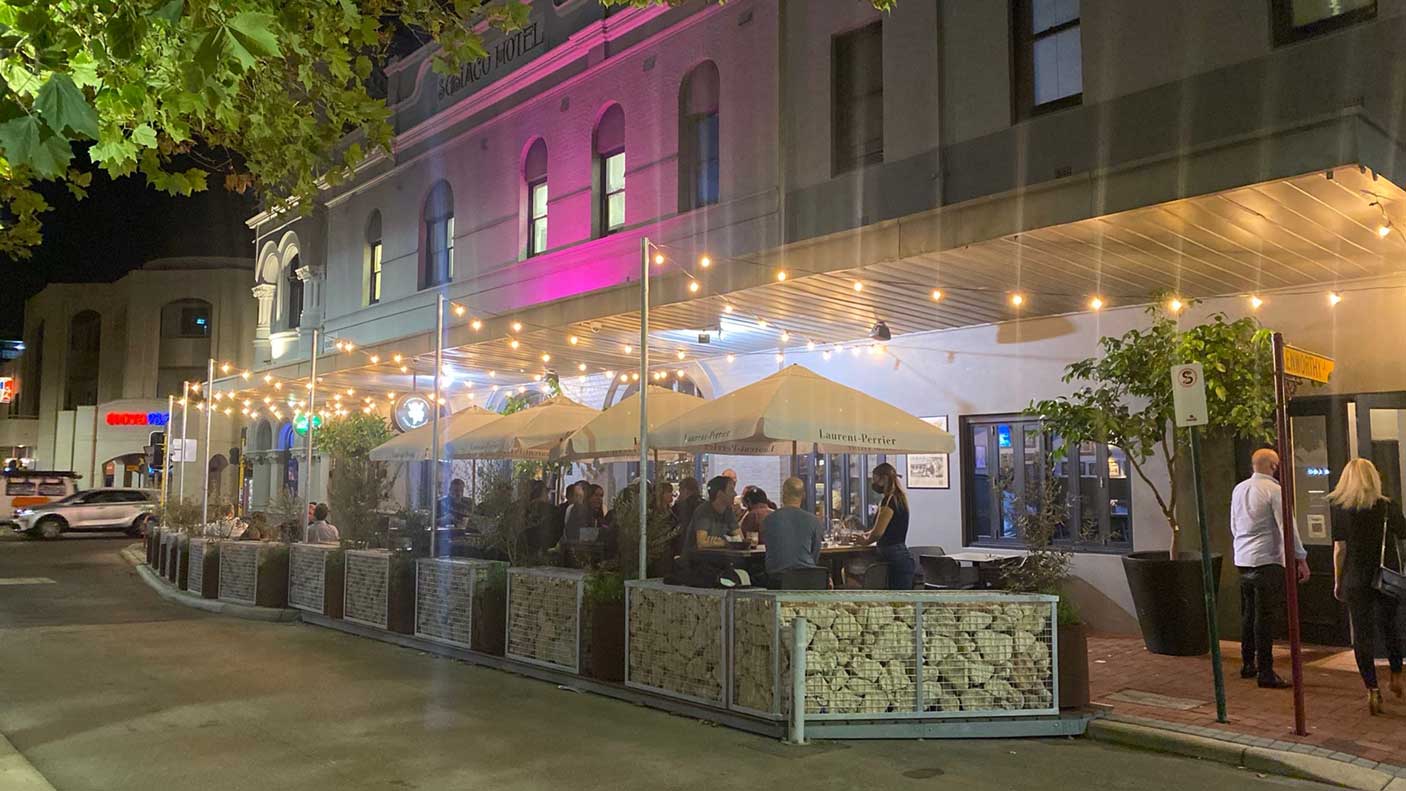 An alfresco area at night