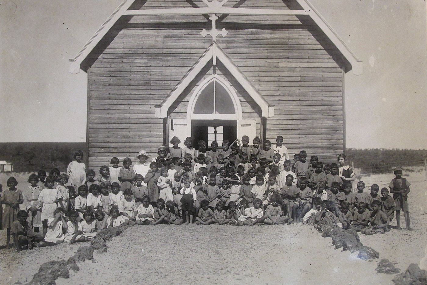 Aboriginal children at Moore River Settlement Church, courtesy of the AHWA collection.