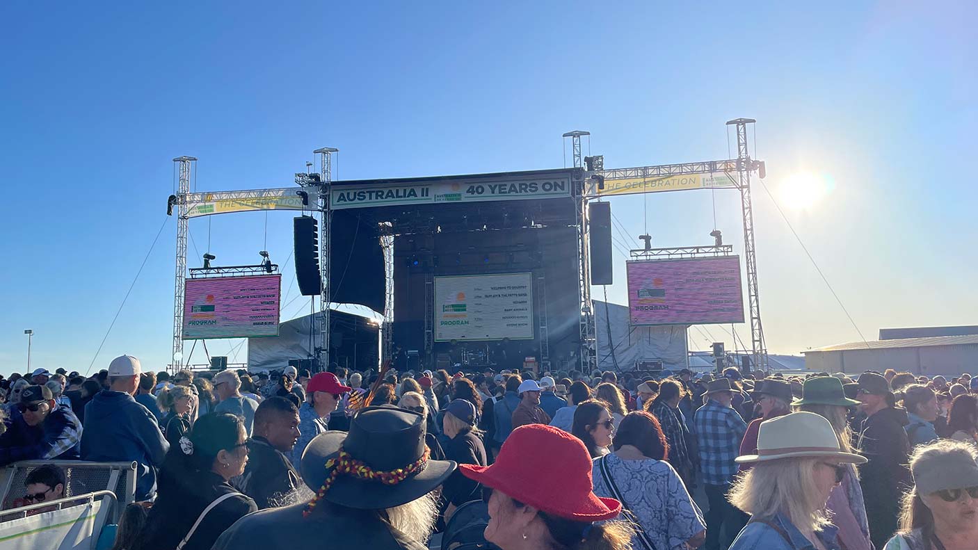 A stage featuring a band a a crowd in Fremantle