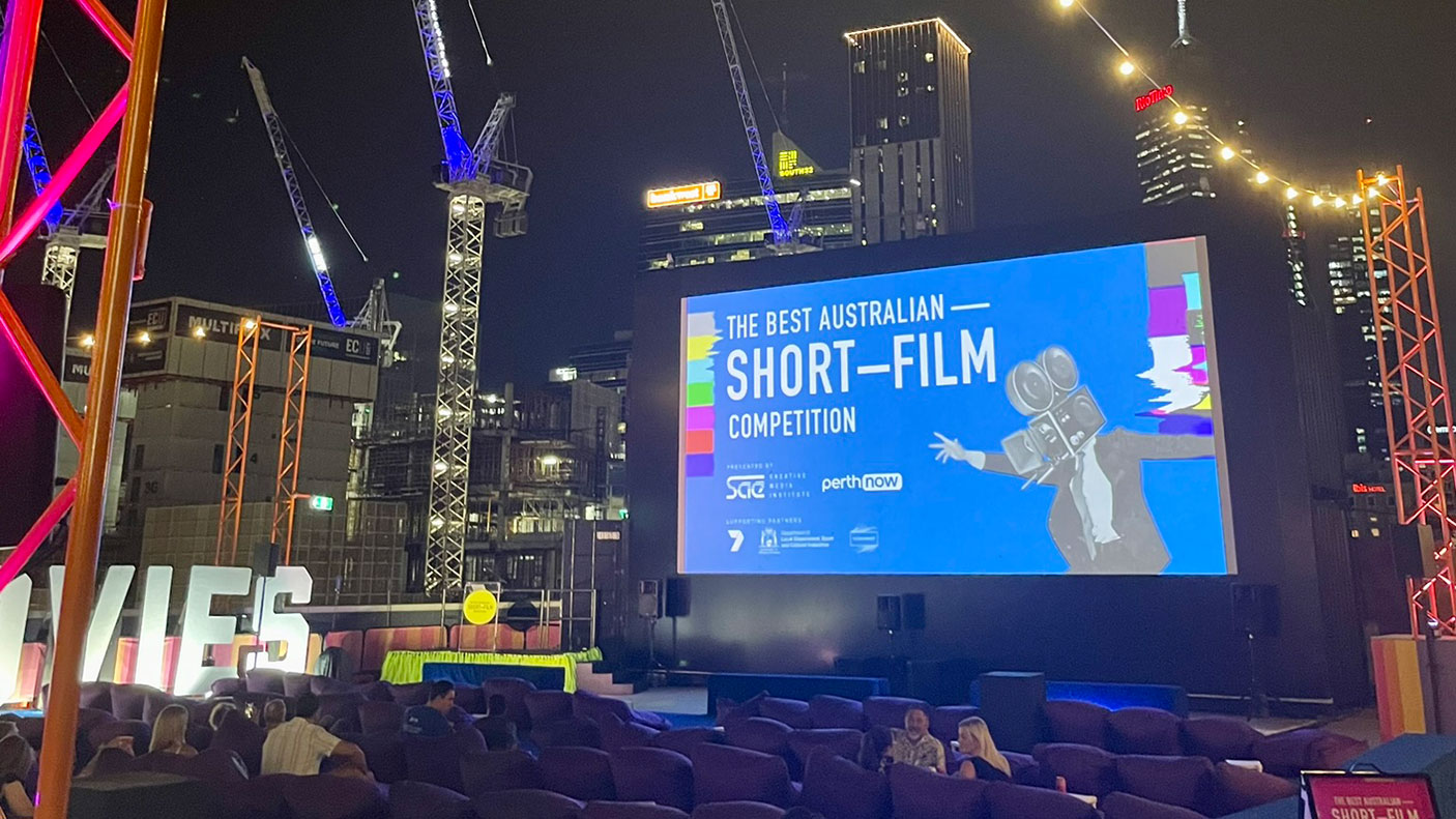 Best Australian Short Film awards at the rooftop movie cinema with Perth City skyline in the background