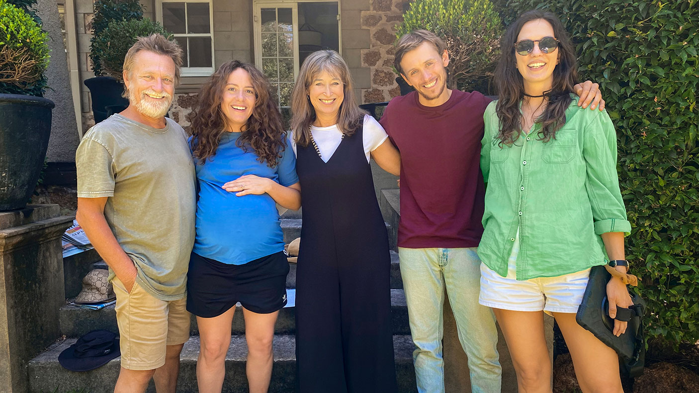 L-R: Birthright cast members Michael Hurst, Maria Angelico, Linda Cropper and Travis Jeffrey with writer/director Zoe Pepper. Photo credit: Emma Vickery.