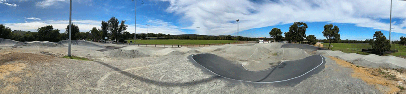 A panorama of the jumps at Brigg Park pump track