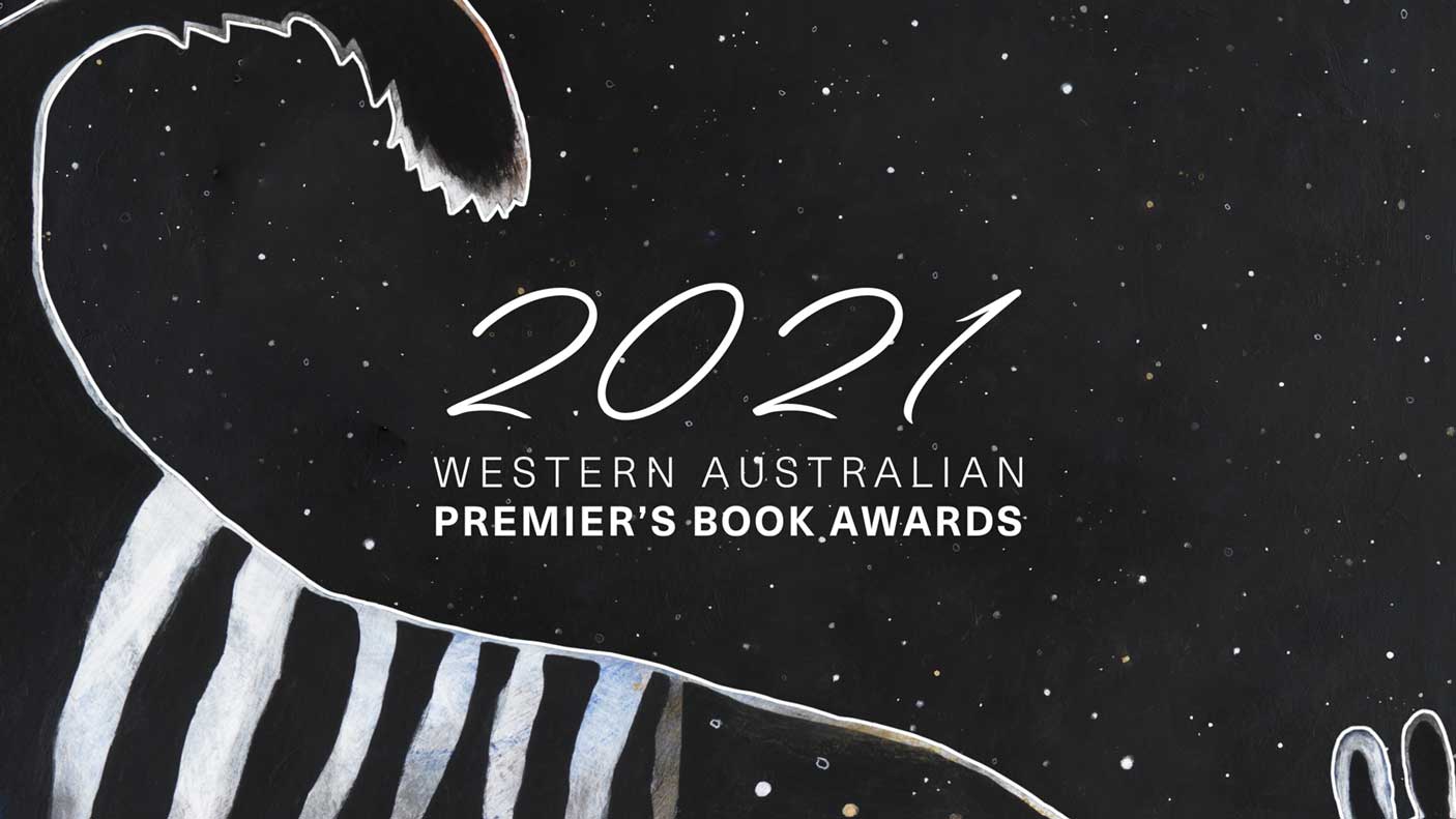 Illustration of an animal constellation with the title, 2021 Western Australian Premier's Book Awards