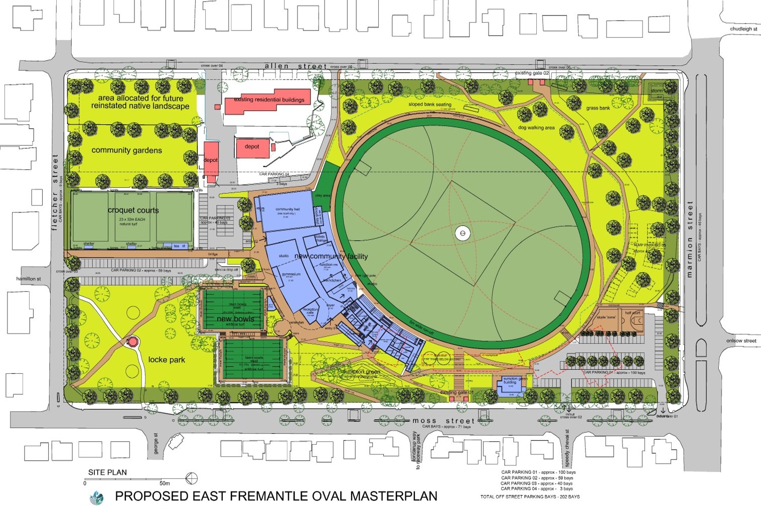 A technical drawing of the East Fremantle Oval concept