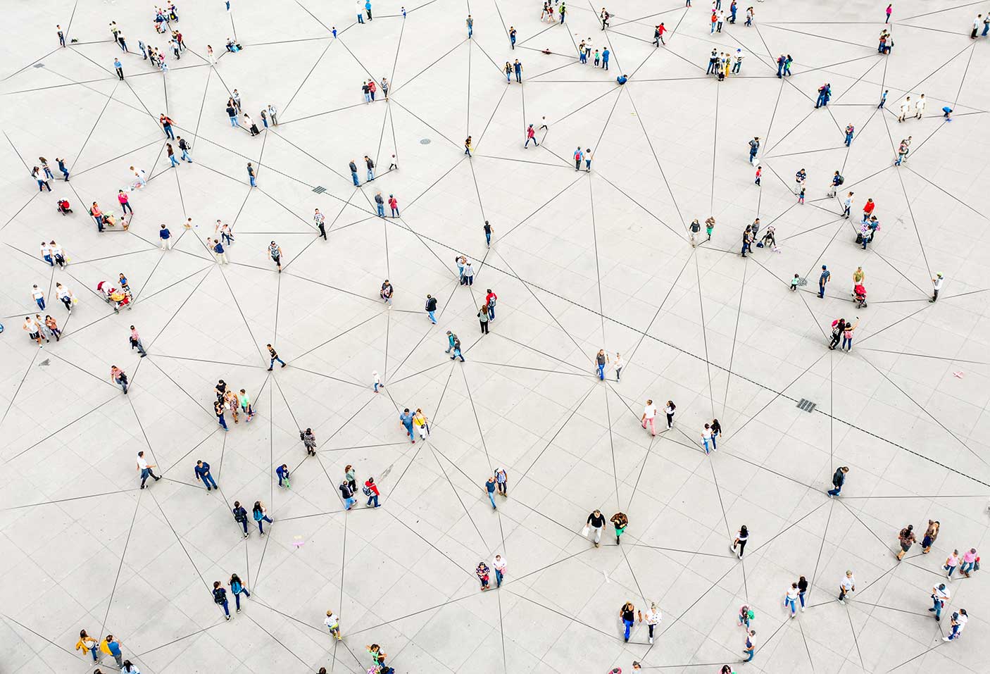 Aerial view of crowd connected by lines