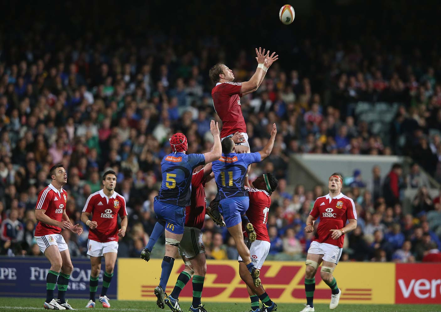 Alun Wyn Jones of the Lions catches the ball during the tour match between the Western Force and the British & Irish Lions