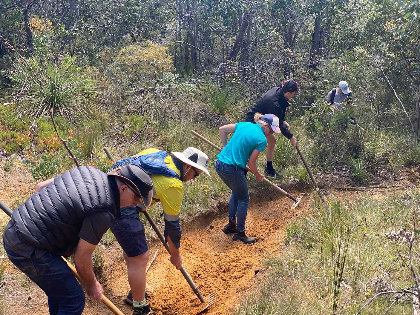 People working on a walking trail