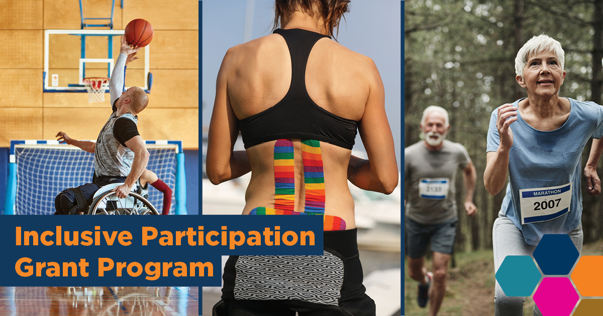 Inclusive participation grant program with a montage of people involved in sport