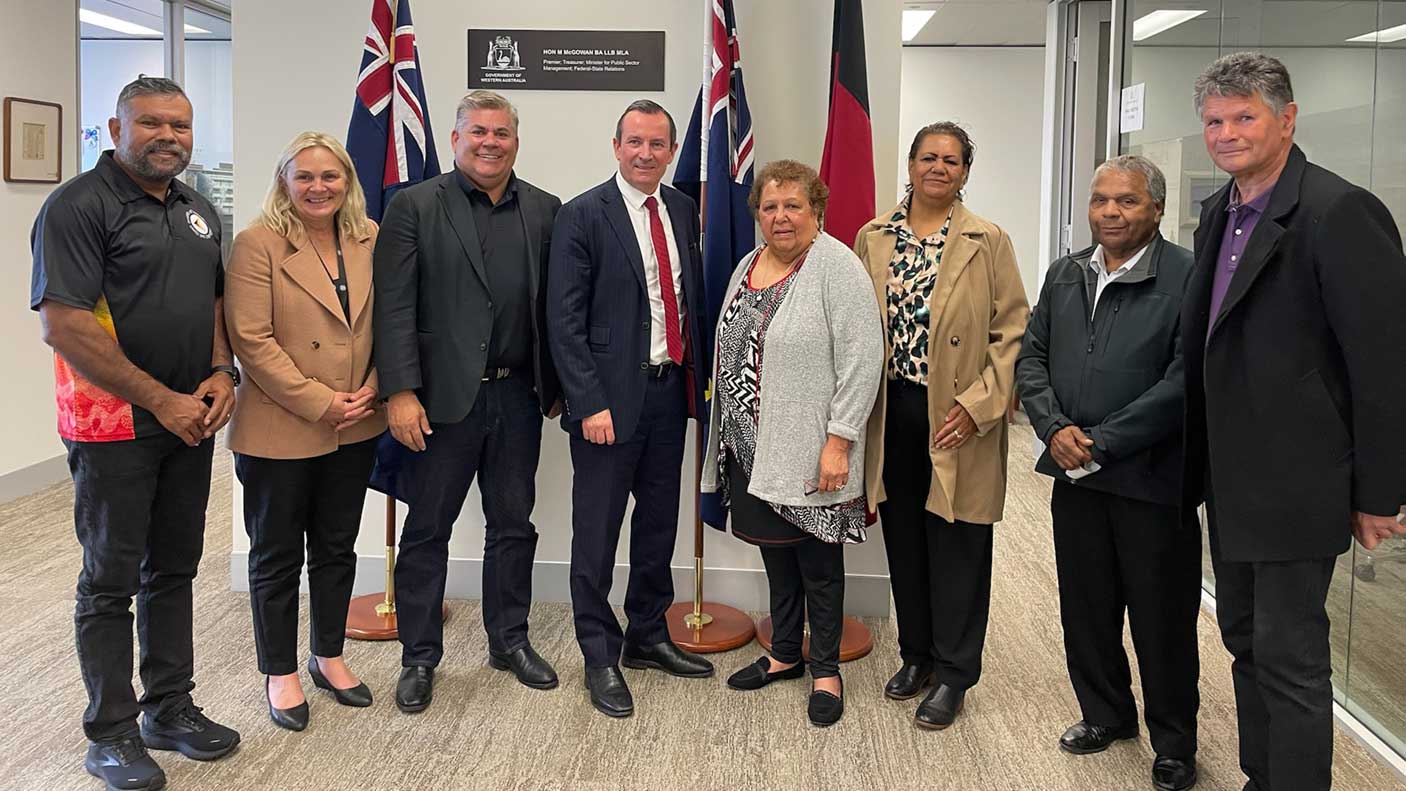 The Whadjuk Cultural Authority Representatives together with Sabine Winton MLA with Premier Mark McGowan