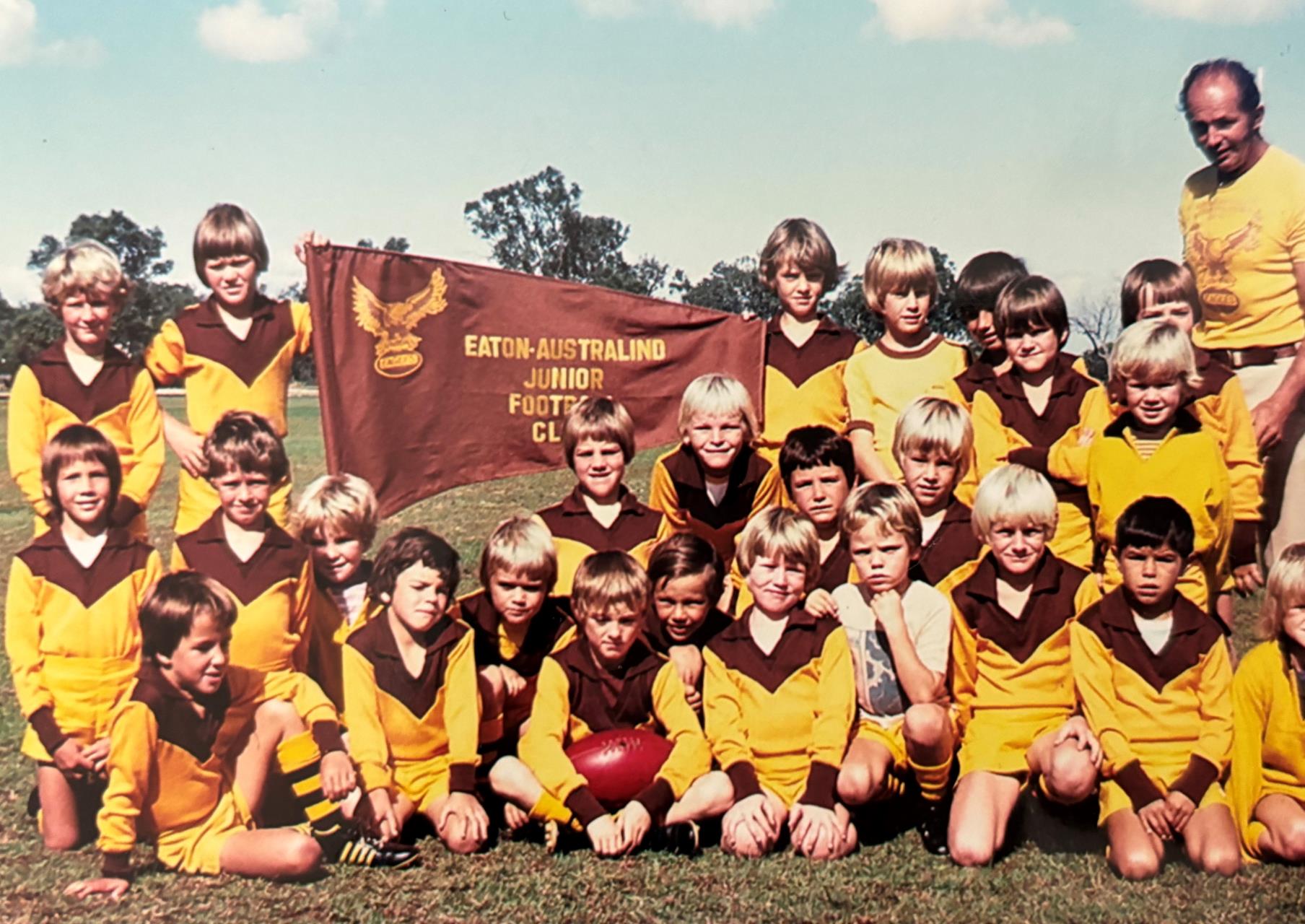 Reg Fishwick with the Eaton-Australind Junior Football Club players in the 1970s