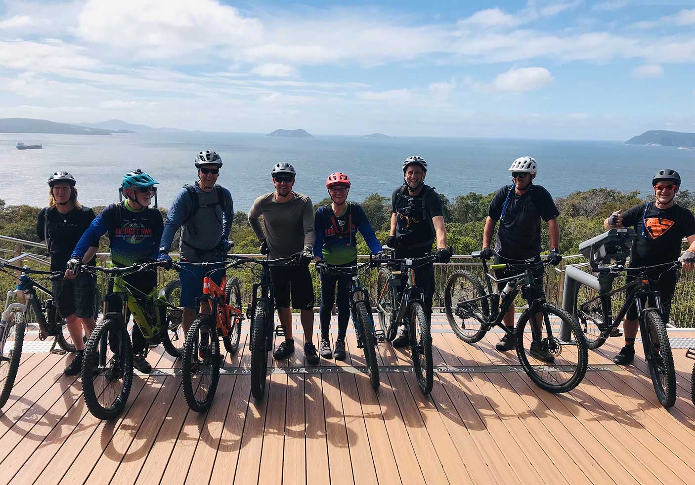A group of people with their mountain bikes