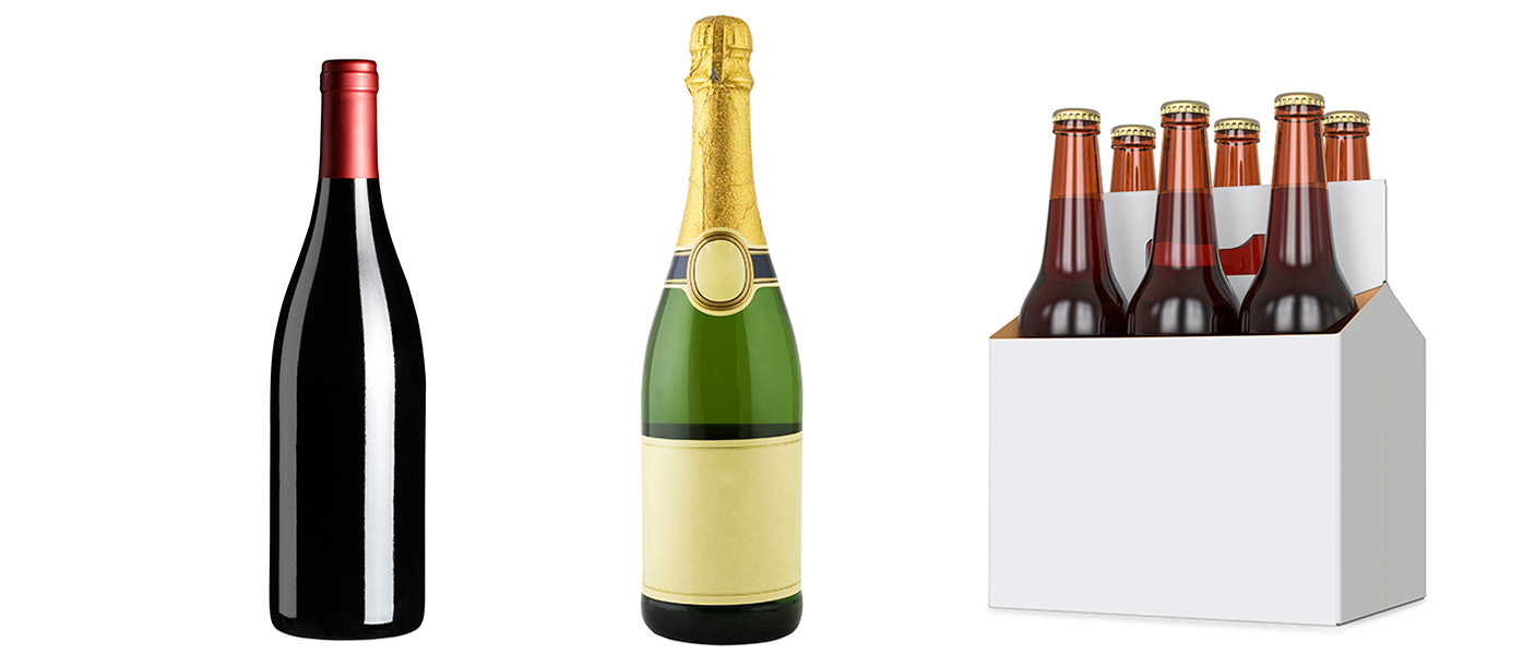 Images of generic wine and beer bottles