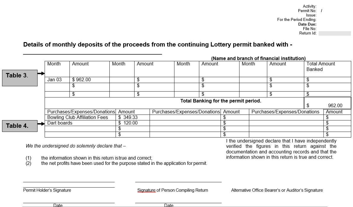 Continuing Lottery financial return deposits example