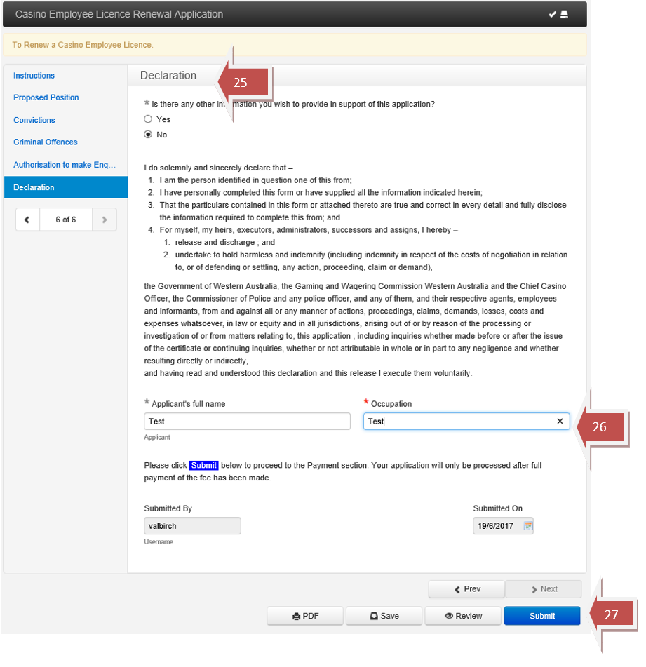 Casino Employee Licence Renewal steps 25 to 27