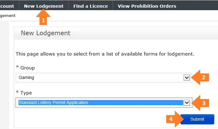 Gaming function permit application lodgment guide step 1 to 4