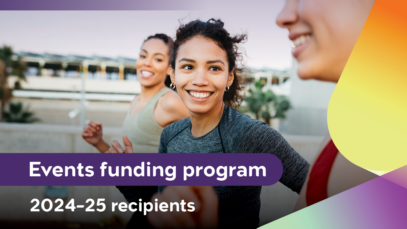 3 people jogging. Text reads: Events funding program 2024-25