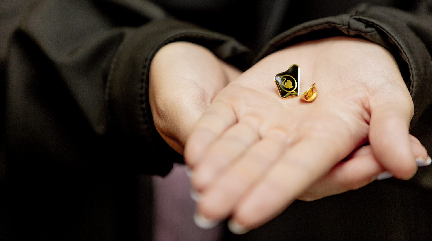 Someone holding a State Representative Pin