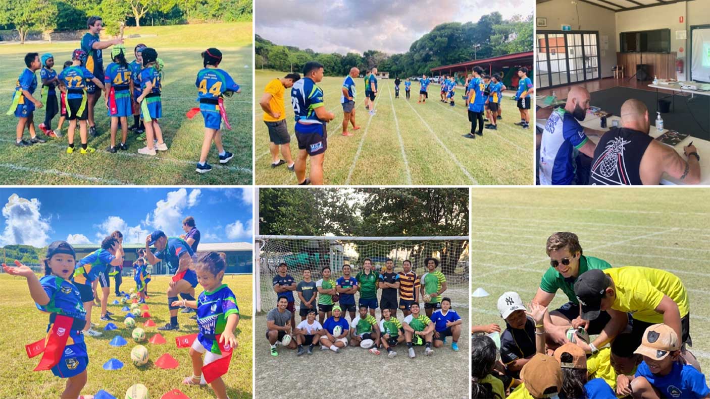 Montage of people participating in rugby league on Cocos Island