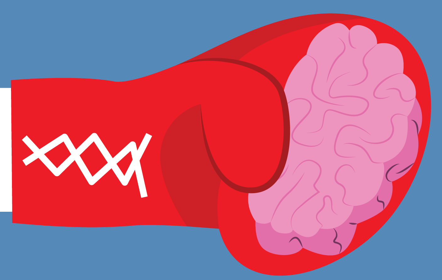 Illustration of a brain inside a boxing glove - stock image