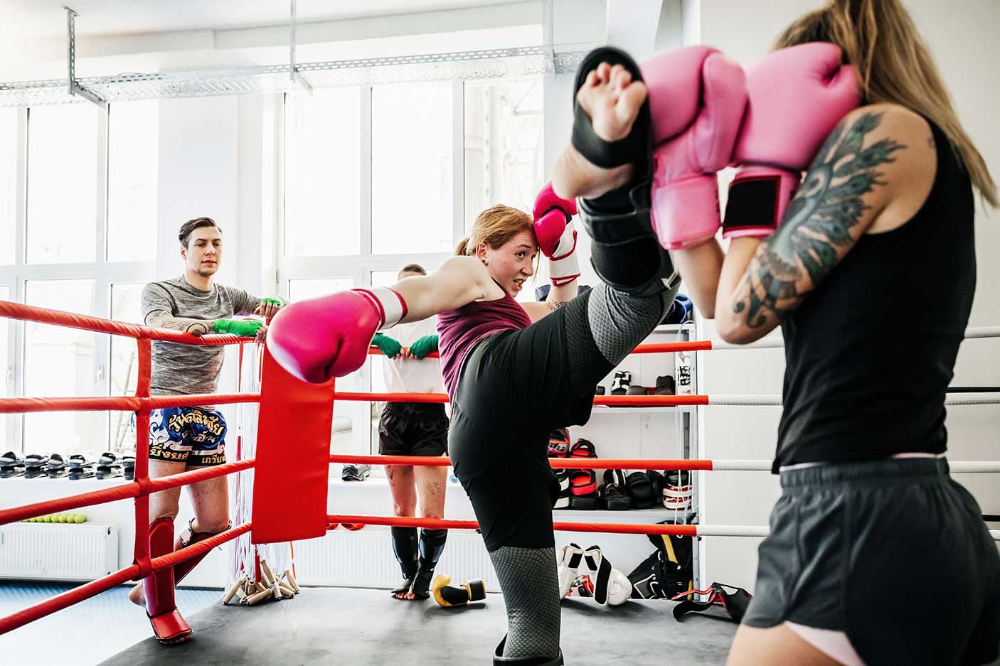 Women sparring at Thai Boxing gym