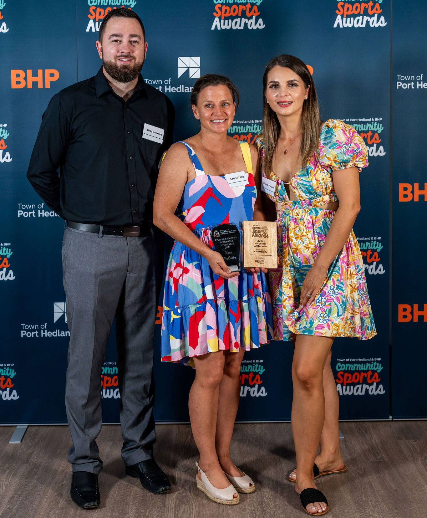 DLGSC Pilbara Regional Manager Toby Cotterel in Port Hedland with award winner Kate McLarty and Monika Takkel from Volunteering WA.