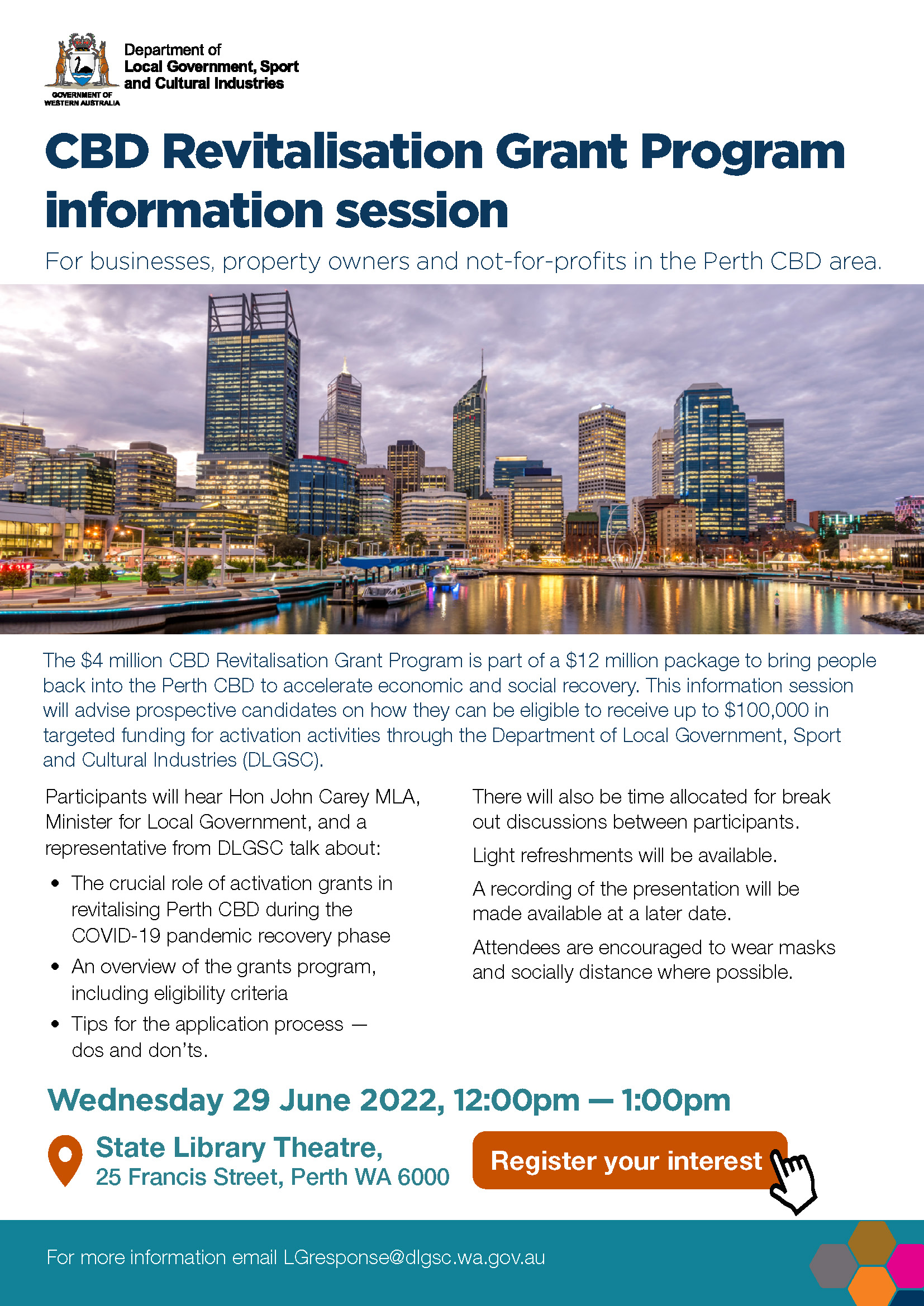 CBD Revitalisation Grant Program information session promotional flyer