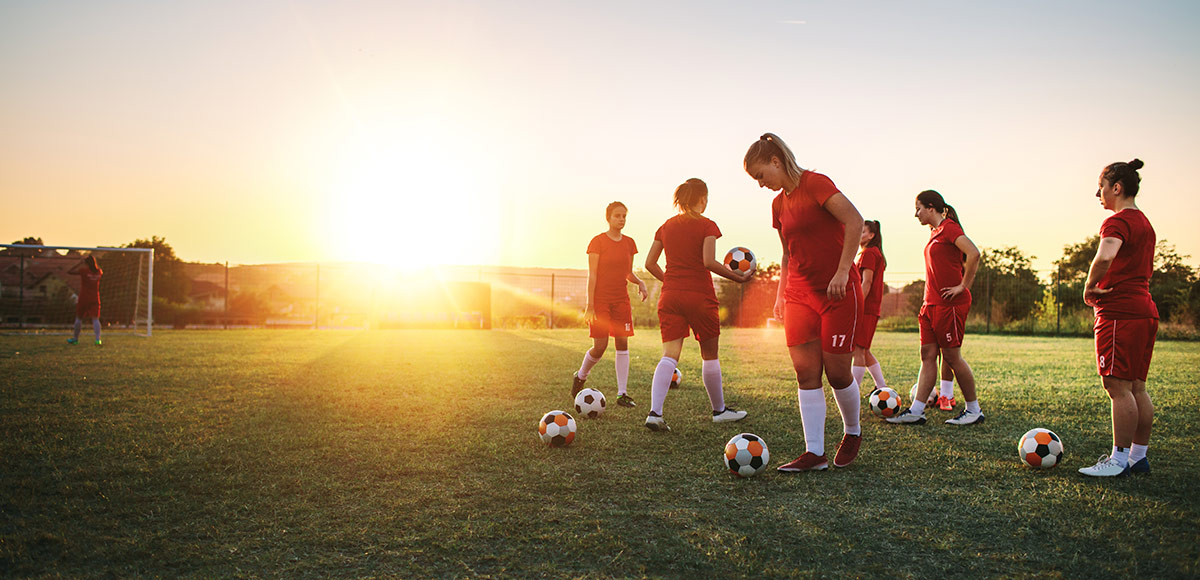 Soccer players training