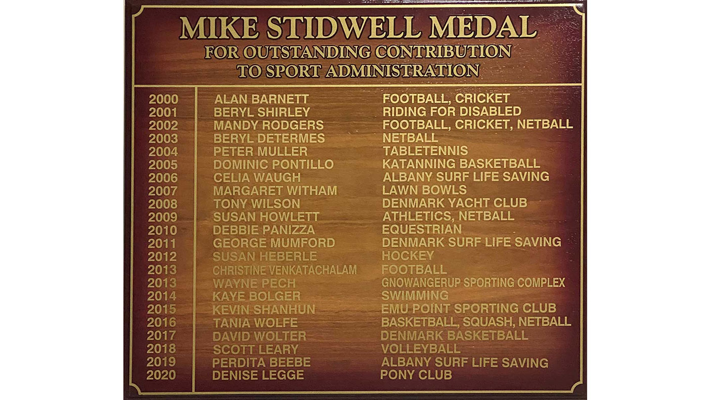 A list of recipients of the Mike Stidwell Medal