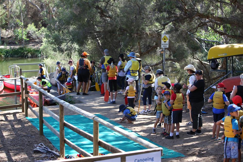 People lining up to go canoeing at the Bickley Open Day 2019