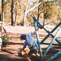 A participant pulling on a catapult